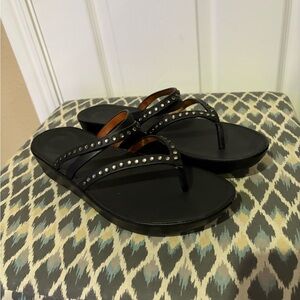 EUC Fitflop Linny Crystalled Criss Cross Toe Thong Sandals Flipflop Black 10